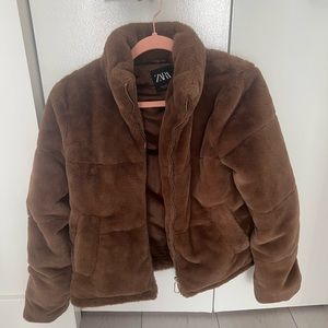 Zara Faux Fur Zip Up Jacket
